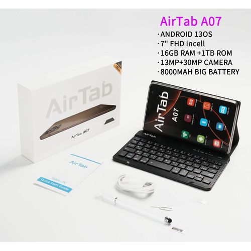 Air Tab A07 Tablet, 7-inch FHD INCELL Display, 5G 16GB RAM 1TB ROM, 8000mAh Battery, Android 13.0 OS 13MP+30MP Camera With Key Board Case Cover And Wireless Mouse