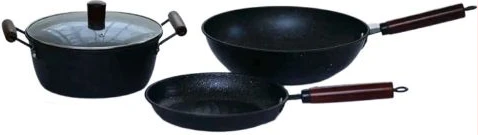 3 Piece Non-Stick Saucepan, Frying Pan, Wok Cookware - Black