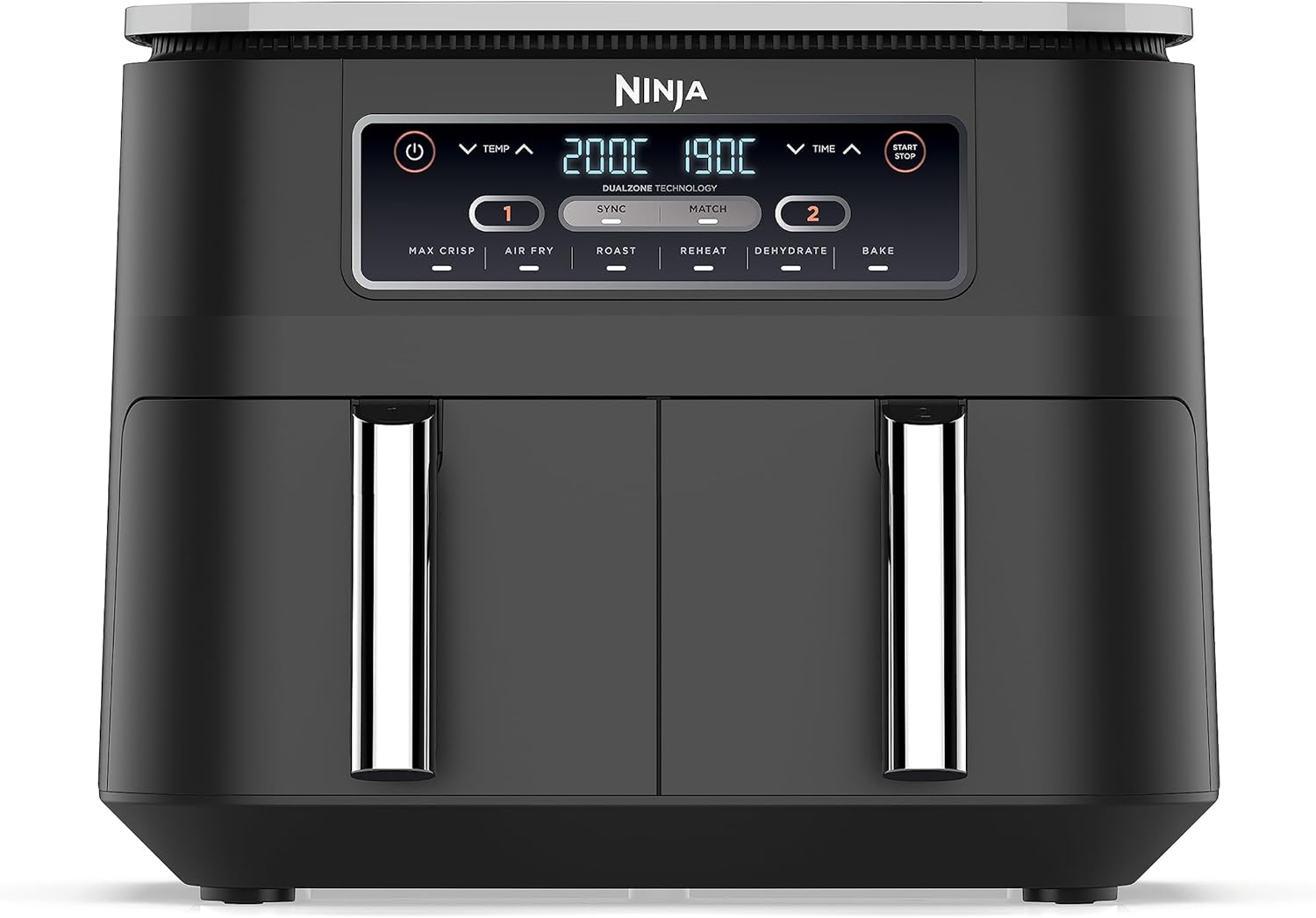 Ninja Foodi 7.6L Dual Zone Digital Air Fryer, 2 Drawers, 6-in-1, Air Fry, Max Crisp, Roast, Bake, Dehydrate, Cooks 4-6 Portions, Non-Stick, Dishwasher Safe Baskets, Black, AF300ME, 2 Years Warranty