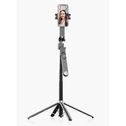 Porodo Selfie Stick Pro X with 360º AI Tracking Tripod 135cm Extendable With Detachable Light 4 Leg Tripod Al Smart Face Tracking