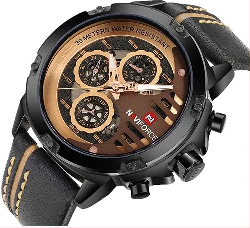 Naviforce Leather Strapped Chronograph Watch - Black