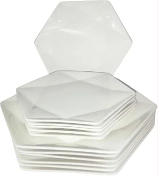 12 Pieces Of Hexagonal Plates & Side Plates Dinnerware - White