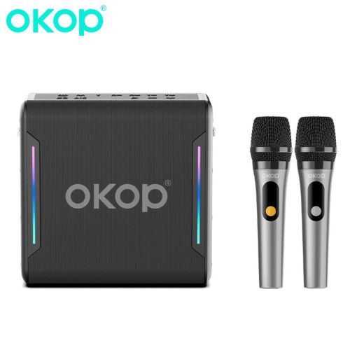 OKOP Karaoke Radio FM Bluetooth Speaker Portable with 2 Wireless Microphones Caixa De Som Music Subwoofer Square Dance TWS TF USB