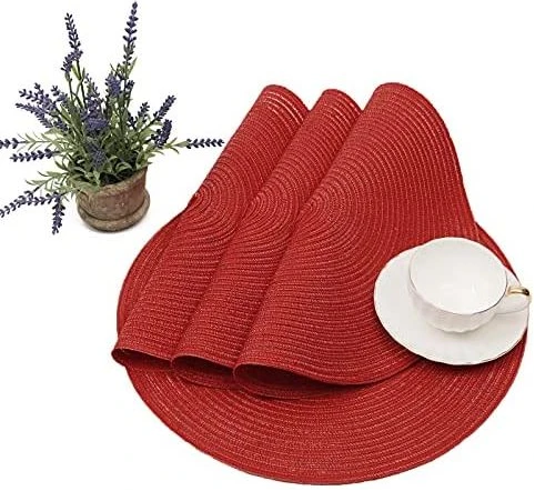 6 Round Decorative Placemats Table Mats- Red.