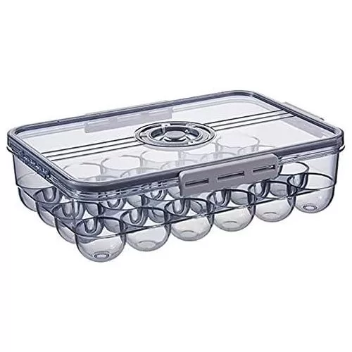 24 Grids Stackable Clear Egg Storage Box Transparent Egg Container Tray Rack For Refrigerator Eggs Holder Organizer Holder With Lid Food Storage Kitchen- Multicolor