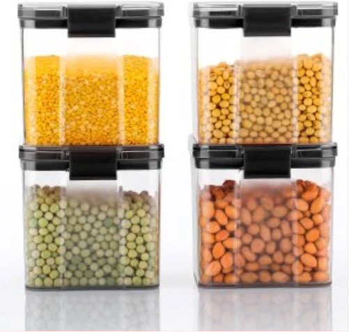 700ml 4-Piece Plastic Transparent Plain Storage Box Tins Containers -Black