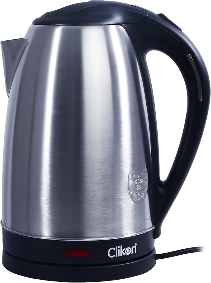 Clikon - 2.5 Liter Stainless Steel Electric Cordless Kettle with 360° Swivel Base, Power Cord Storage, Auto Cut-off Function, LED Indicator, 2 Years Warranty, 1500 Watt, Silver - CK5131