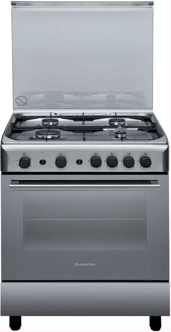 Ariston Gas Cooker A6GG1FX - SS,60 x 60 4 Gas Oven, Grill , Auto IGN & Auto Safety, Rotisserie - Silver - Poland