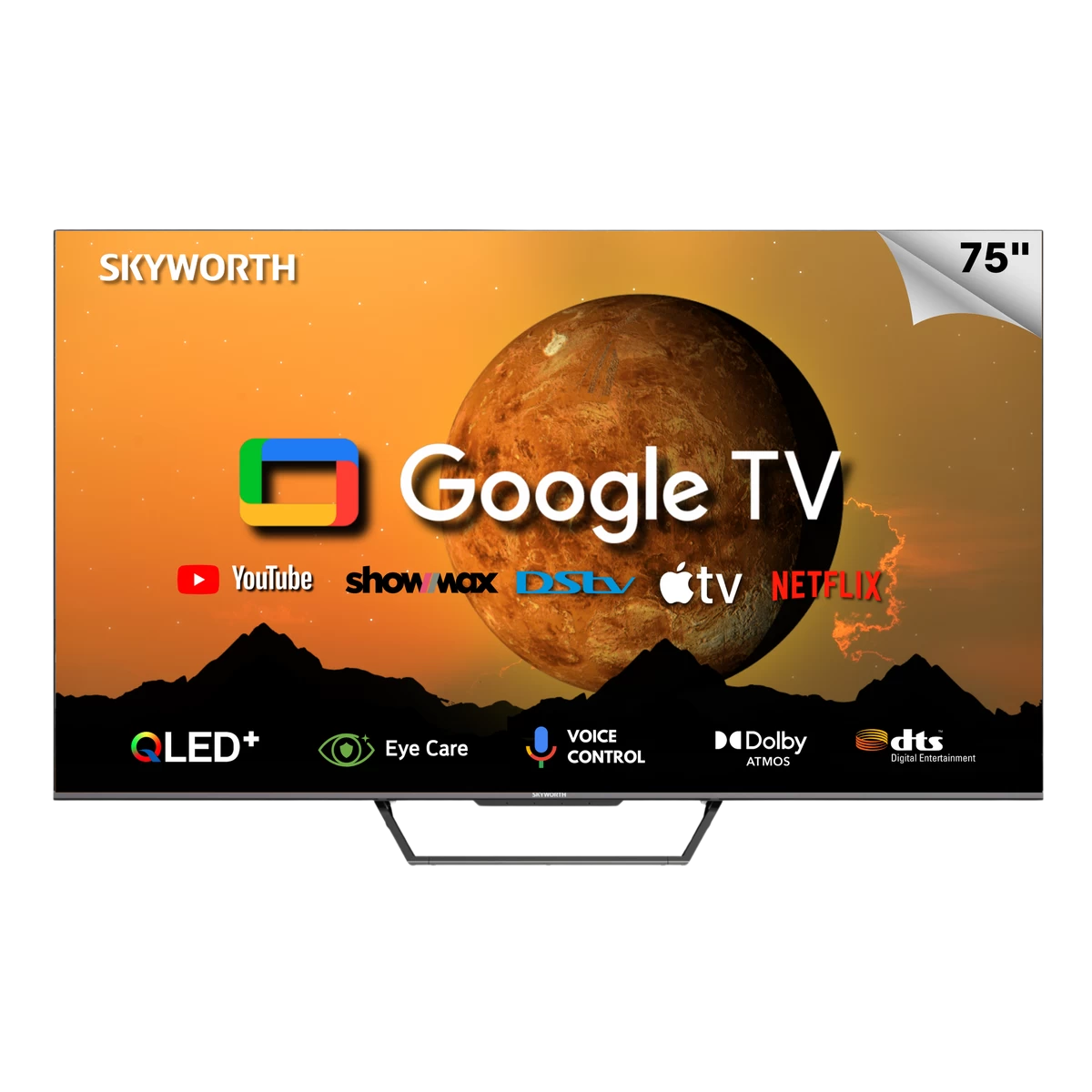Skyworth 75 inch QLED UHD 4K Smart Google TV, 75SUE9500, Voice Control, Chromecast Built-in, Netflix, Youtube, Prime Video, Bluetooth, Inbuilt Free To Air Deccoder - Black