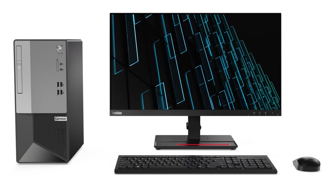 Lenovo V50T Desktop Intel Pentium G6405 4GB RAM 1TB HDD, 21.5″ FHD Monitor - Black