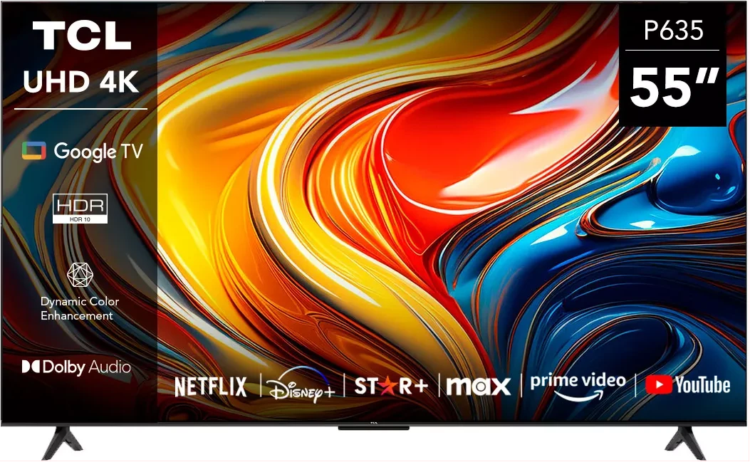 TCL 55-Inch UHD 4K HDR Google TV; 55V6B, Smart Android LED TV, Bluetooth, Youtube, Netflix, Prime Video, Google Play, Chromecast Built-In, With Inbuilt Free To Air Decoder - Black