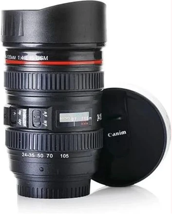 Photographer Camera Lens Coffee Mug -13.5oz Stainless Steel Thermos, Sealed & Retractable Lids! Photographer Travel Tea Cup - Black