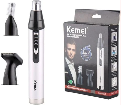 Kemei 3 In1 Electric Nose Ear Trimmer For Men Rechargeable Shaver Hair Removal Eyebrow Trimer Face Shaving Machine Men's Shaving Machine- Silver.