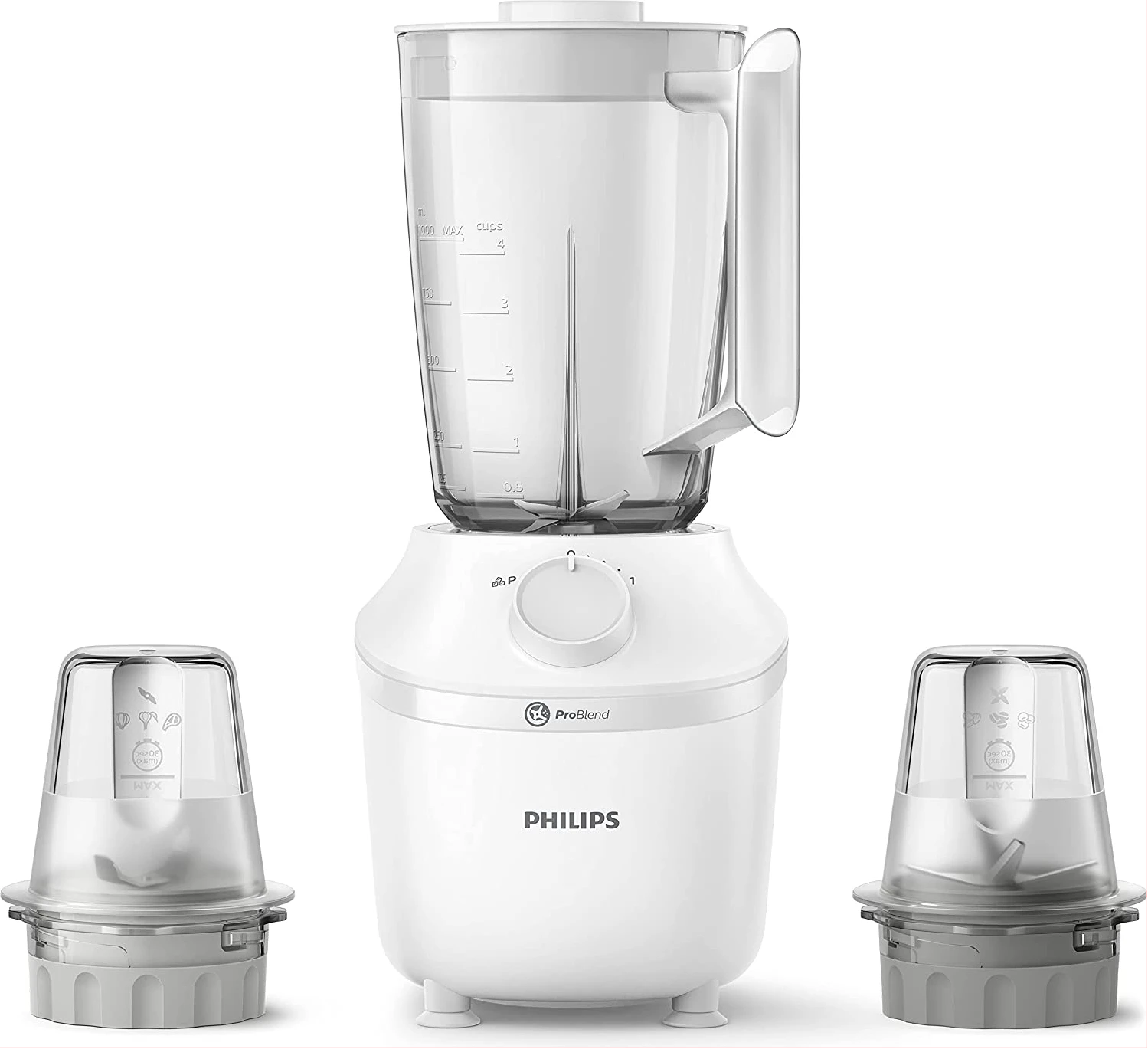 Philips Blender 3000 Series, ProBlend System, 1.9L Maximum Capacity, 1L Effective Capacity, 450W, 1 Speed Setting + Pulse, Plastic Jar, White, (HR2041)