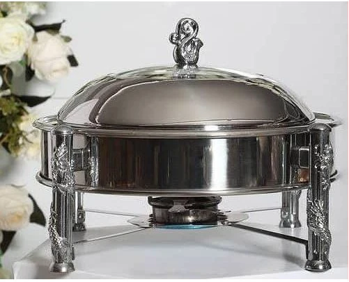 28CM Stainless Steel Small Round Chafing Dish Food Warmer Hot Pot Outdoor Camping Alcohol Stove- Silver
