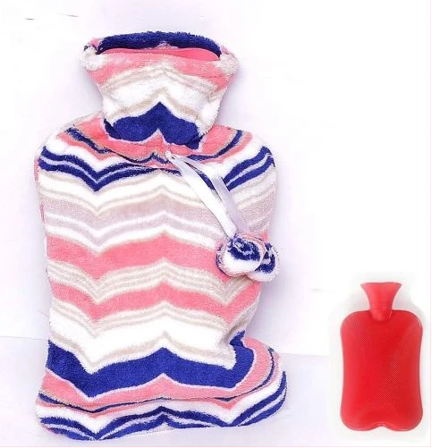 Hot Water Bottle with Faux Fur Cover 1700ML, Cosy Bed Warmer & Soft Bag Cover - Multi-colours.