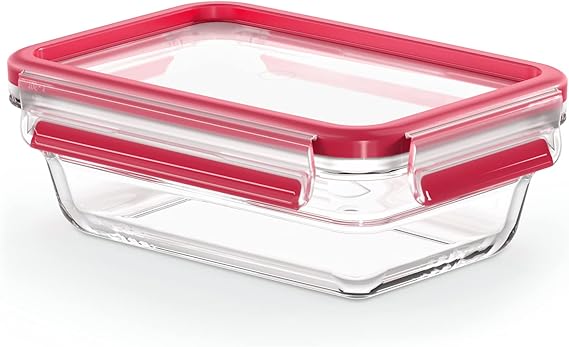 TEFAL 2L Rectangular Master Seal Glass Food Container, 70.4 FL.OZ Food Preservation, Stackable, Microwave and Oven Safe up to 420°C, Leak proof, N1041110