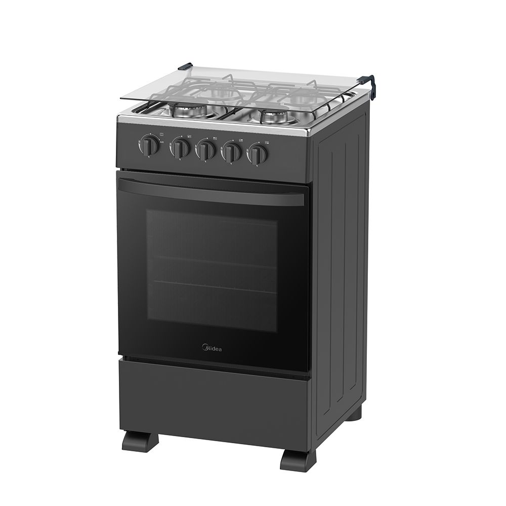 Midea Full Gas Cooker 50x50cm, 4 Gas Burners, Gas Oven & Grill, Auto Ignition, Oven Flame Failure Device, 55L Oven, 50TMG4G082-B