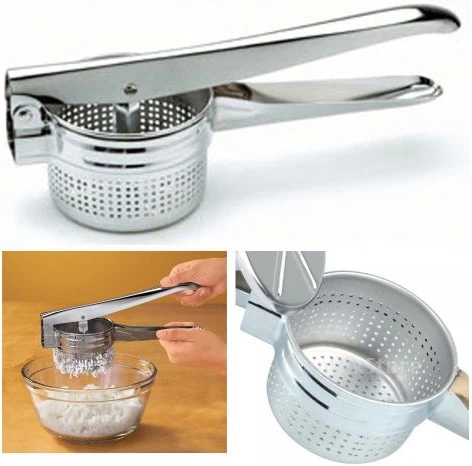 Stainless Steel Potato Masher Ricer Fruit Juicer Vegetable Press, Silver