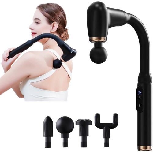 Massage Gun Deep Tissue Multi Speeds LCD Display Extension Handle Back Massage Percussion Hammer For Muscle Pain Relief With 5 Speeds And 4 Interchangeable Heads Hard To Reach Areas Back, Shoulders, F