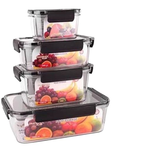 4-Piece Clear Acrylic Sealed Food Airtight Stackable Storage Containers with Lids Box For Fruit Food Transparent kitchen storage Fridge Containers Lunch Box