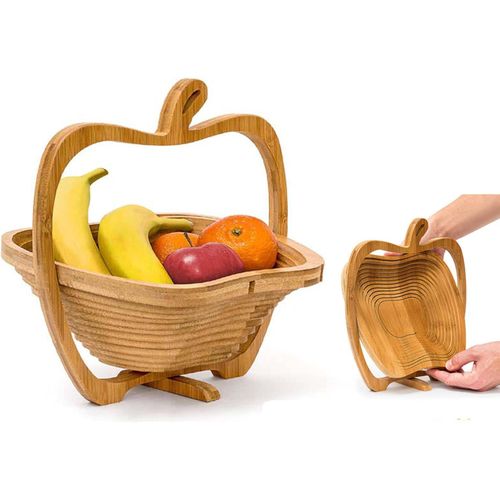 Bamboo Fruit Basket Apple Shaped Basket Dried Fruit Serving Bowl Foldable Vegetable Storage for Kitchen Countertop for Gifts Decor