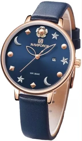 Naviforce Ladies Leather Strapped Designer Watch - Blue