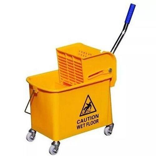 16L Mop Bucket Side Press Wringer Cleaning Commercial Mop Bucket On Wheels (Yellow, Plastic Wheel)