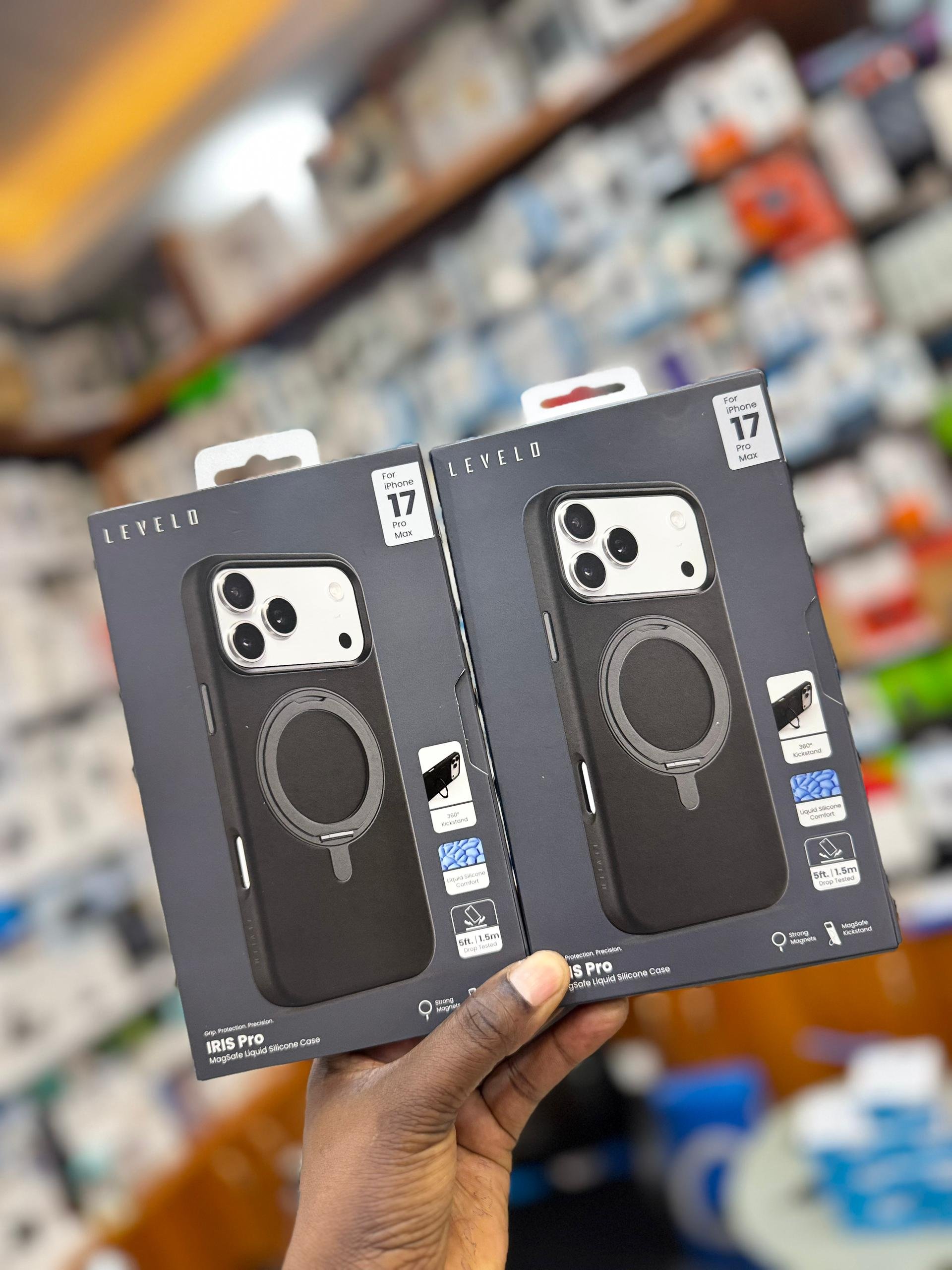 Levelo Iris Pro MagSafe Liquid Silicone Case with Built-in 360° Kickstand for iPhone 17 Pro Max, Metal Accents, Shock-Resistant Bumper, Aluminum Alloy Frame for Camera & Buttons, Drop-Tested, Strong M