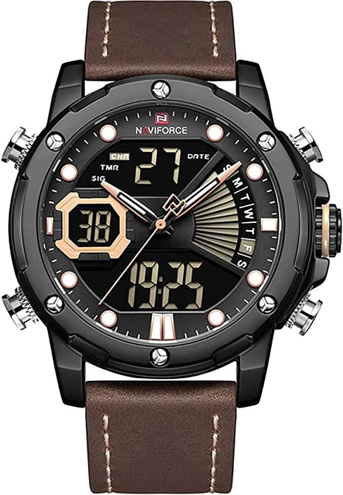 NAVIFORCE 9172 Mens Watch - Business Fashion Luxury - Digital Quartz Dual Time Display - Casual Japanese Quartz Watches