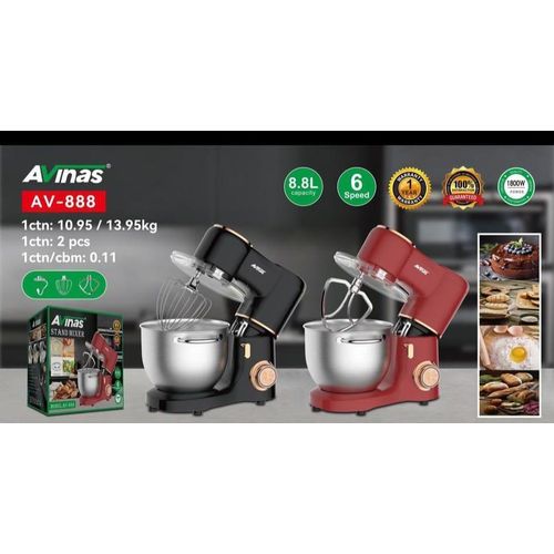 AVINAS 8.8 Litres Stand Mixer 1800W Cake Mixer Electric Kitchen Food Mixer with Stainless Steel Bowl, Beater, Dough Hook, Whisk for Baking, Dishwasher Safe- Multicolor