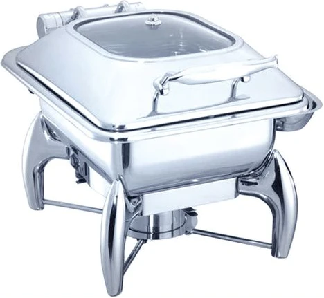 Stainless Steel Buffet Food Warmer Glass Lid Square Chafing Dish - Silver