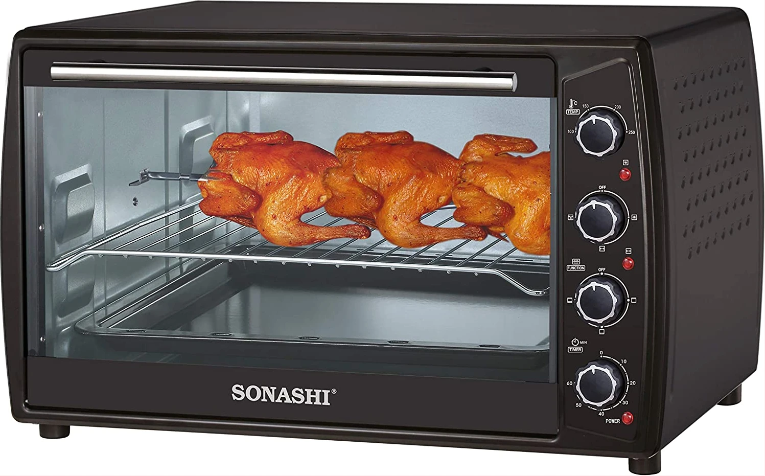 Sonashi STO-732 63 Liters Electric Oven w/Indicator Light, Inside Lamp, Cooking Accessories, Adjustable Temperature, Timer