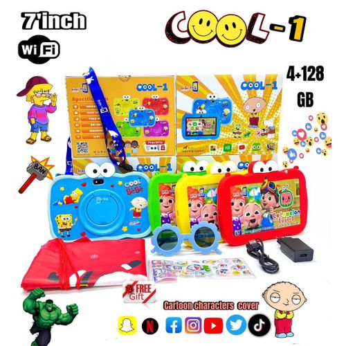 BEBE TAB COOL -1 Educational Kids Tablet 7Inch - 4GB + 128GB Wifi With Cartoon Characters Cover And Free Gift