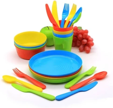 24-Piece Kids Plastic Plates,Cups Dinner Set –Multicolor