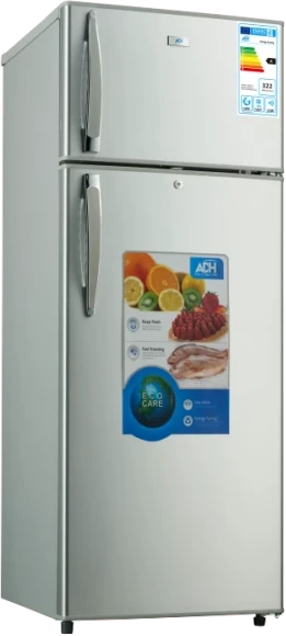 ADH 220L Refrigerator, Double Door Top Mount Freezer Defrost Fridge -Silver