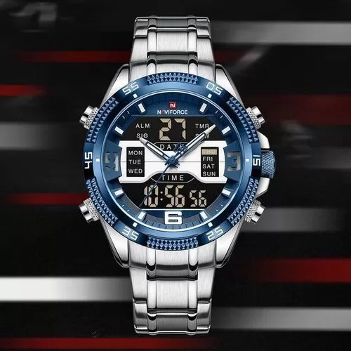Naviforce Digital And Analog LED Display Watch _ Silver Blue