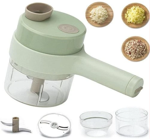 4 In 1 Electric Handheld Cooking Hammer Vegetable Cutter Set Food Chopper Multifunction Vegetable Fruit Slicer For Garlic Pepper Chili Onion- Green