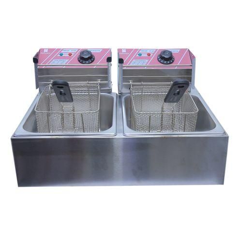 Hoffmans Double Deep Fryer HM882, 6.0L + 6.0L Capacity With Safety Lid - Silver