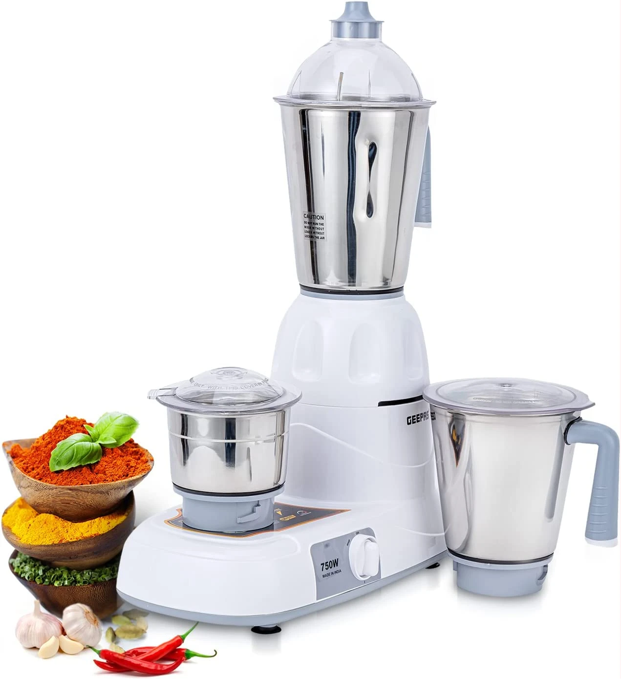 Geepas Mixer Grinder With 3 Jars, Multi Color - GSB5081, Plastic Material