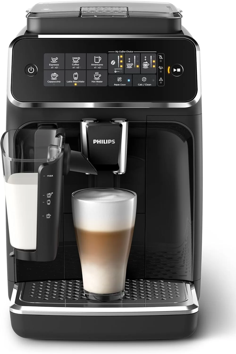 PHILIPS 3200 Series Fully Automatic Espresso Machine - LatteGo Milk System, 5 Coffee Varieties, Intuitive Touch Display, 100% Ceramic Grinder, AquaClean Filter, Black