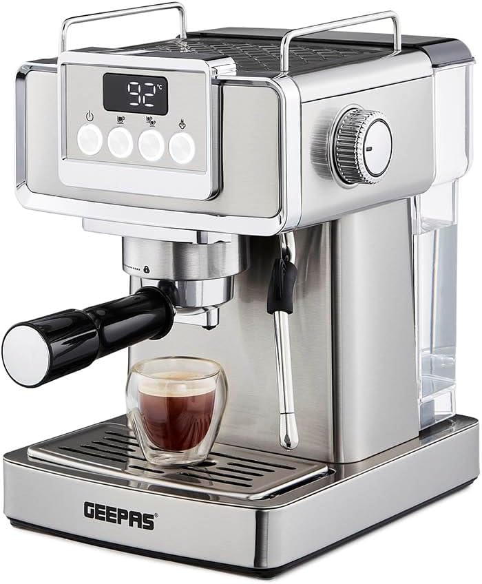 Geepas GCM41520 20Bar Power Cappuccino Maker. With a powerful 1140 watt motor and 20 bar power pressure,2-year warranty