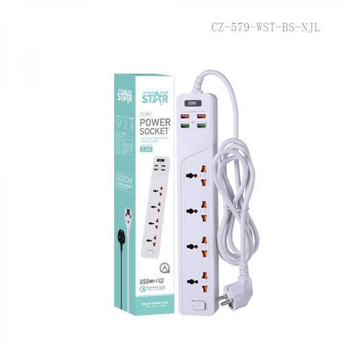 Winningstar Universal 8 Ways Strip 4 USB Port Extension Power Socket - White