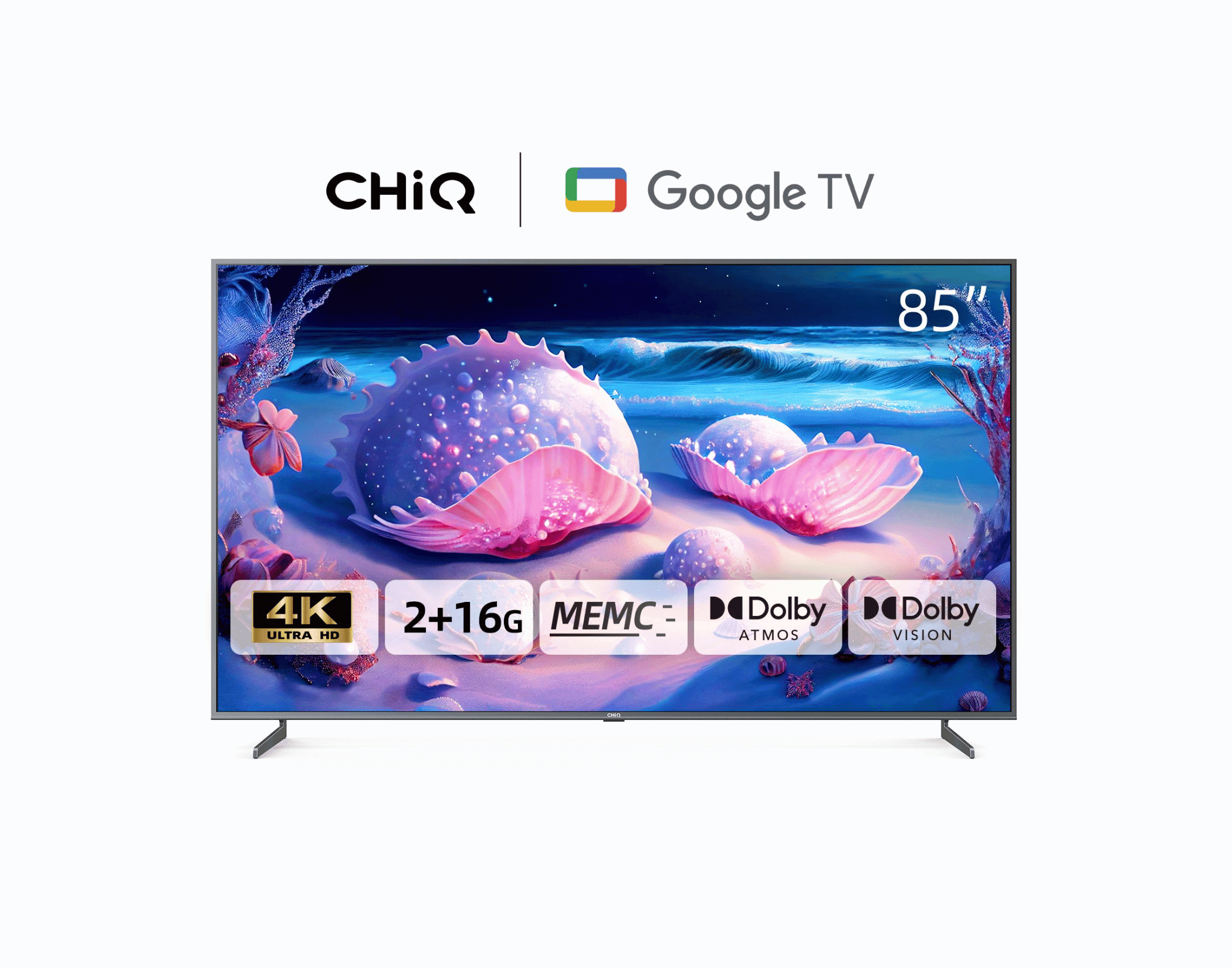 CHiQ 85 - Inch UHD 4K LED Smart TV U85F8TG, Google TV, Android 11.0, HDR10, A+ Screen, WiFi, Bluetooth 5.0, Netflix, YouTube, Prime Video, Full screen display, HDMI, USB,BLACK (3YRs WRTY)