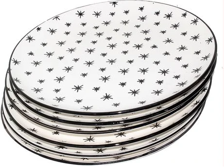 Round Star Design Dinner Plates, 6pcs - White