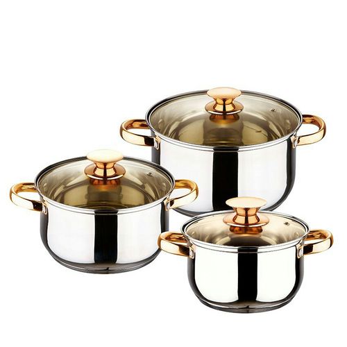 6 Pc Gold handles Stainless Steel Saucepans Cookware Pots- Silver