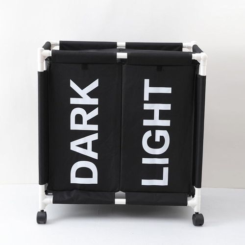 240L Oxford Foldable Corner Fabric Sorter Waterproof Laundry Basket with Wheels 2 Compartment Laundry Hamper with Lid Cover Rolling Laundry Clothes Basket Trolley For Toys Storage Bin Organizer