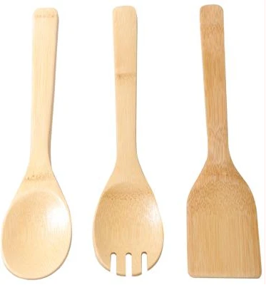 3Pcs Bamboo Kitchen Tools Set - Wooden Solid Turner, Spatula, & Slotted Spatula Kitchen