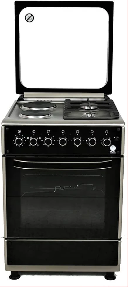 IQRA Cooker 60x60cm, IQ-FC6221-SS 2-Gas + 2-Electric Cooker, Auto Ignition,  With Electric Oven, Grill & Rotisserie - Black