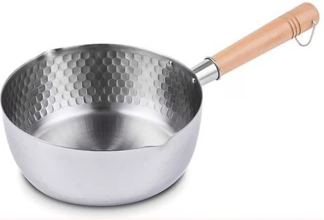 26cm Stainless Steel Wok Pot Milk Saucepan With Wooden Handle, Silver
